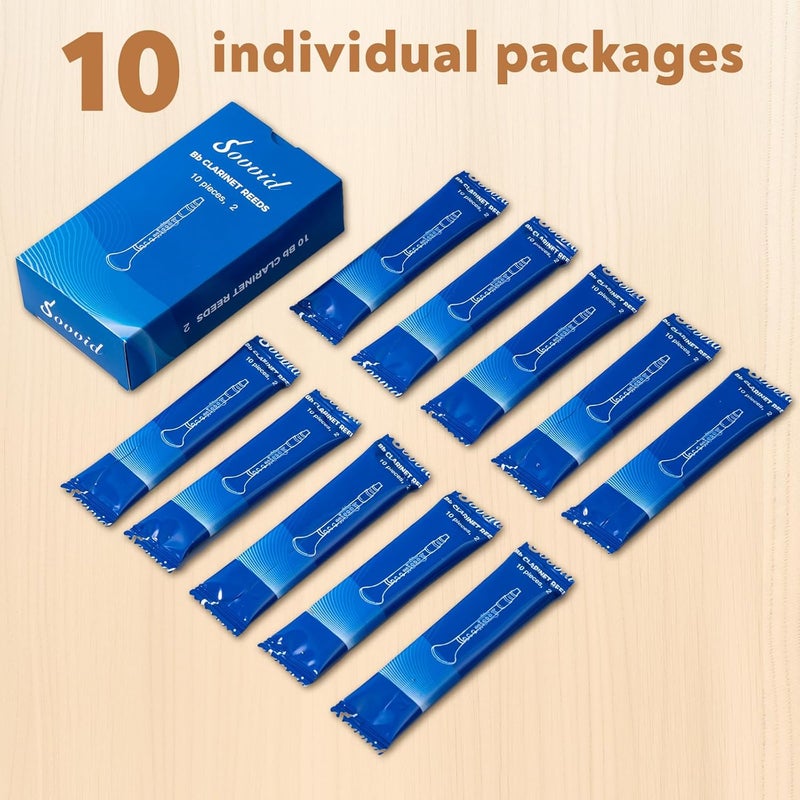 Sovvid Handcrafted Bb Clarinet Reeds 2.0– Natural Cane, Warm & Rich Tone, Durable & Consistent, Thinner Tip for Easy Play, Individually Packed with Reed Case (Box of 10) - Image 5